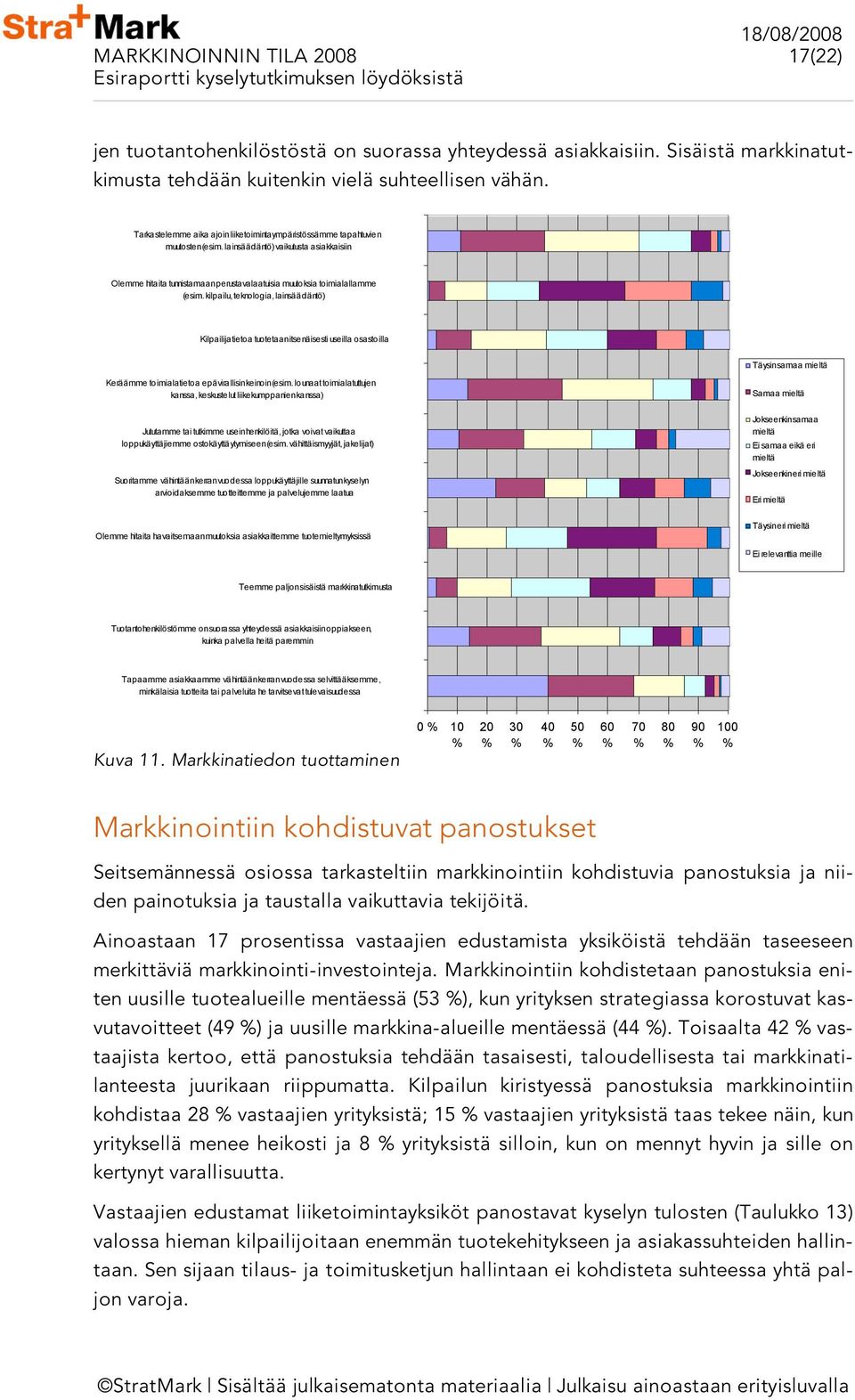 kilpailu, teknologia, lainsäädäntö) Kilpailijatietoa tuotetaan itsenäisesti useilla osastoilla Täysin samaa mieltä Keräämme toimialatietoa epävirallisin keinoin (esim.