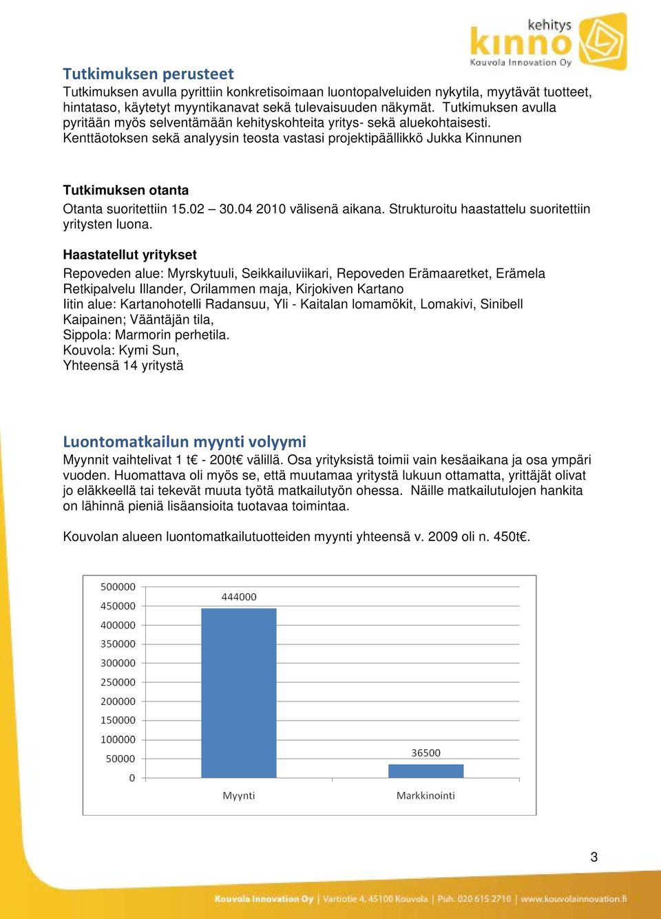 Kenttäotoksen sekä analyysin teosta vastasi projektipäällikkö Jukka Kinnunen Tutkimuksen otanta Otanta suoritettiin 15.02 30.04 2010 välisenä aikana.