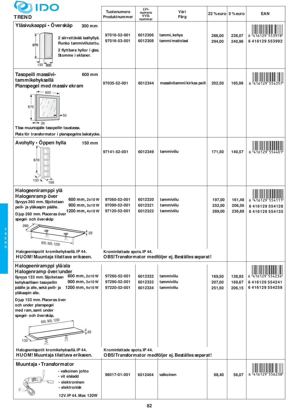 97035-52-001 6012344 massiivitammi/kirkas peili 202,50 165,98 670 26 ilaa muuntajalle tasopeilin taustassa Plats för transformator i planspegelns bakstycke 50 Avohylly Öppen hylla 150 mm )!