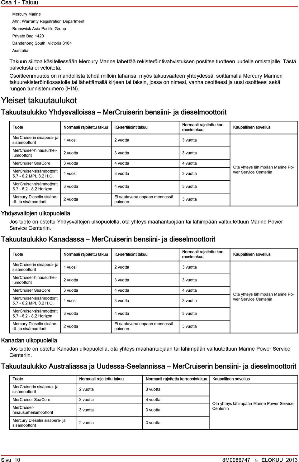 Osoitteenmuutos on mhdollist tehdä milloin thns, myös tkuuvteen yhteydessä, soittmll Mercury Mrinen tkuurekisteröintiosstolle ti lähettämällä kirjeen ti fksin, joss on nimesi, vnh osoitteesi j uusi