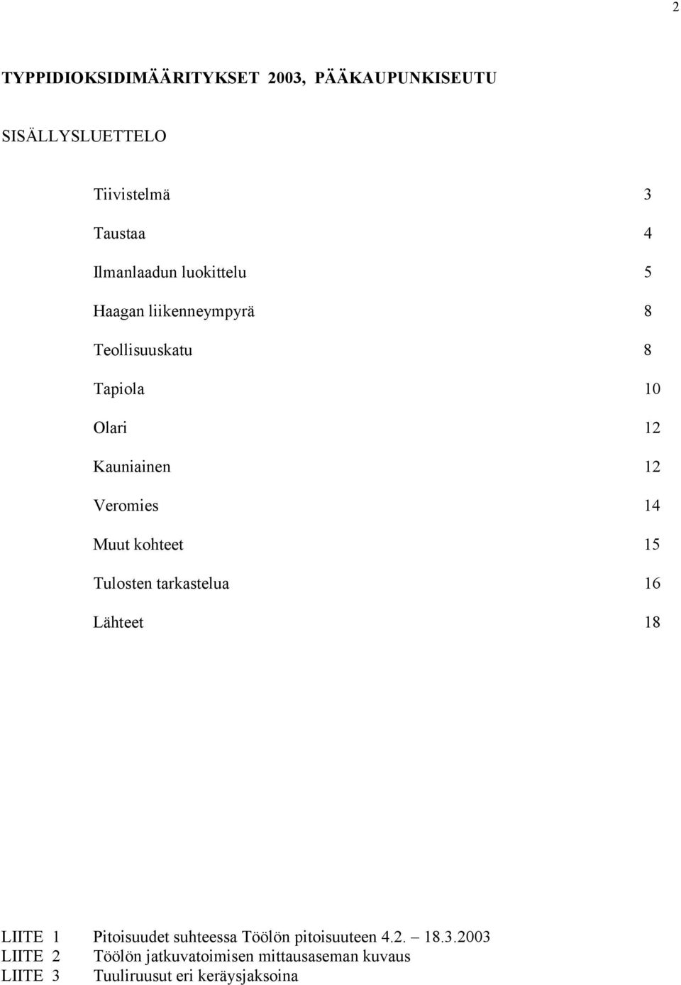 Muut kohteet 15 Tulosten tarkastelua 16 Lähteet 18 LIITE 1 Pitoisuudet suhteessa Töölön pitoisuuteen 4.