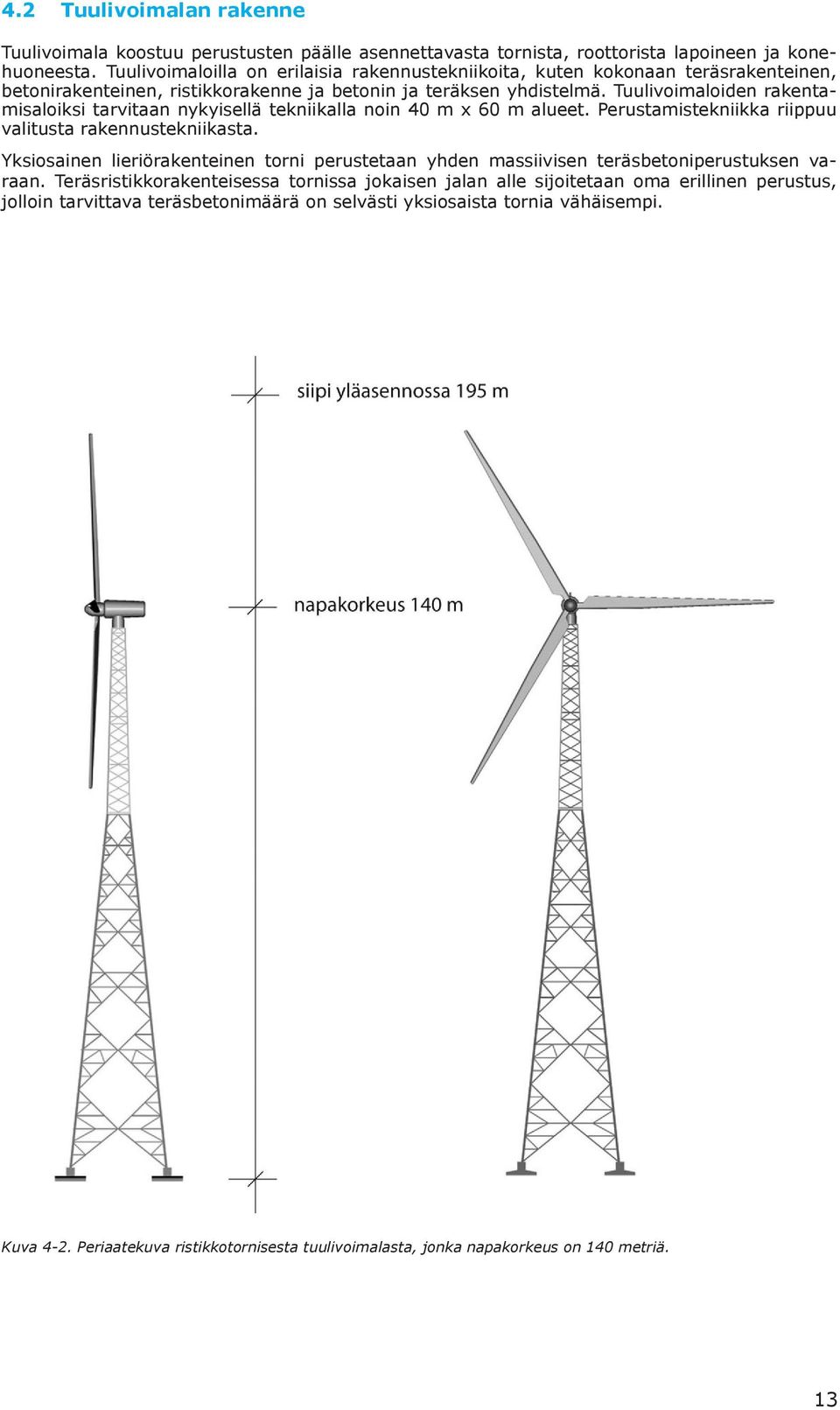 Tuulivoimaloiden rakentamisaloiksi tarvitaan nykyisellä tekniikalla noin 40 m x 60 m alueet. Perustamistekniikka riippuu valitusta rakennustekniikasta.