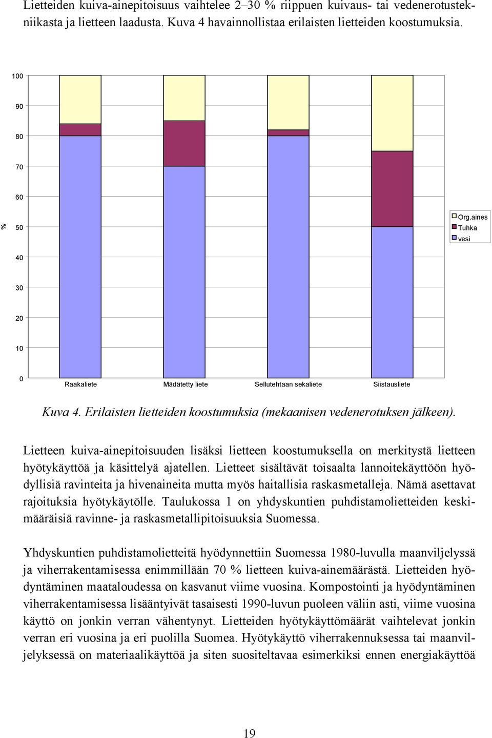 Lietteen kuiva-ainepitoisuuden lisäksi lietteen koostumuksella on merkitystä lietteen hyötykäyttöä ja käsittelyä ajatellen.