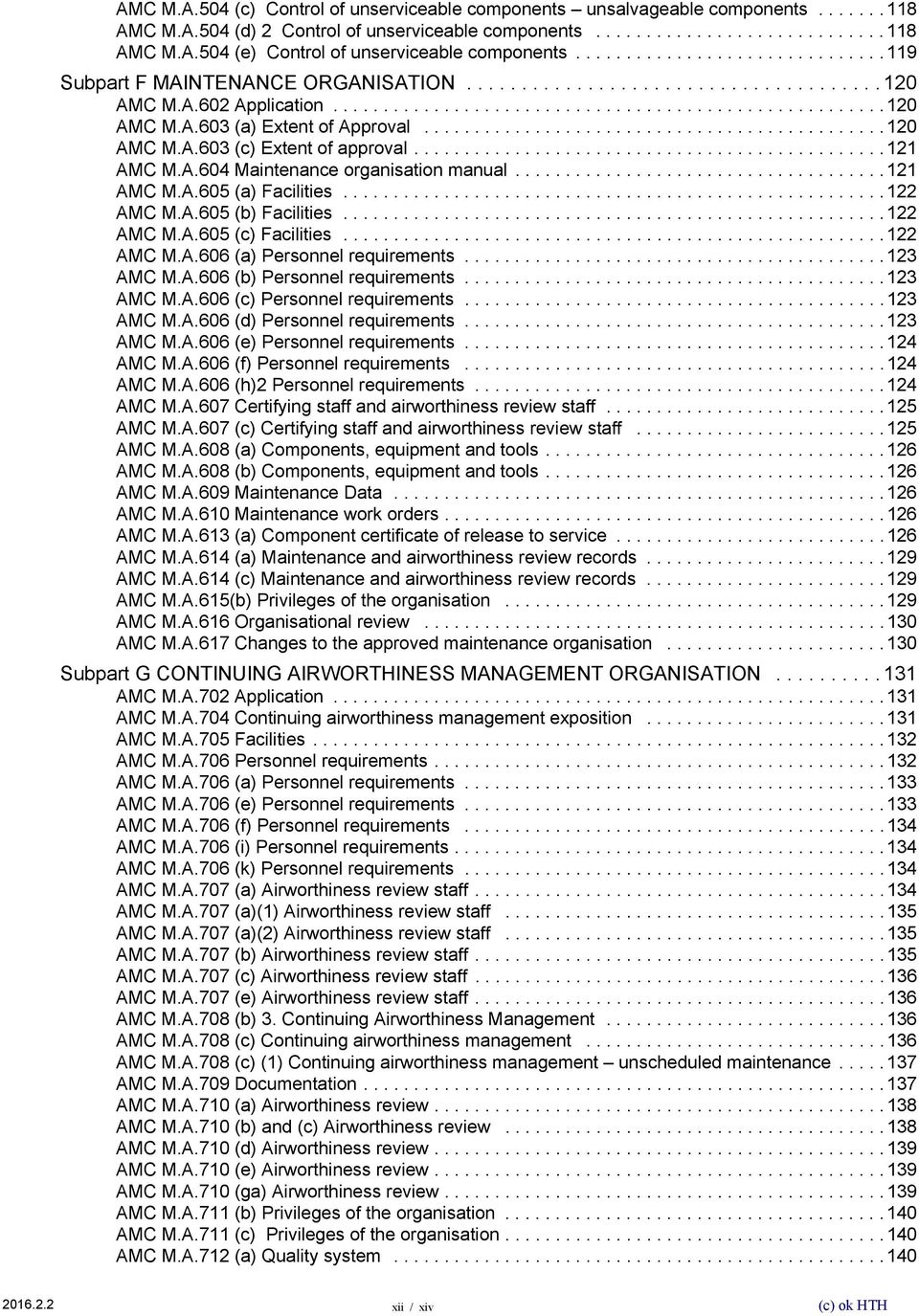 .............................................120 AMC M.A.603 (c) Extent of approval...............................................121 AMC M.A.604 Maintenance organisation manual.....................................121 AMC M.A.605 (a) Facilities.