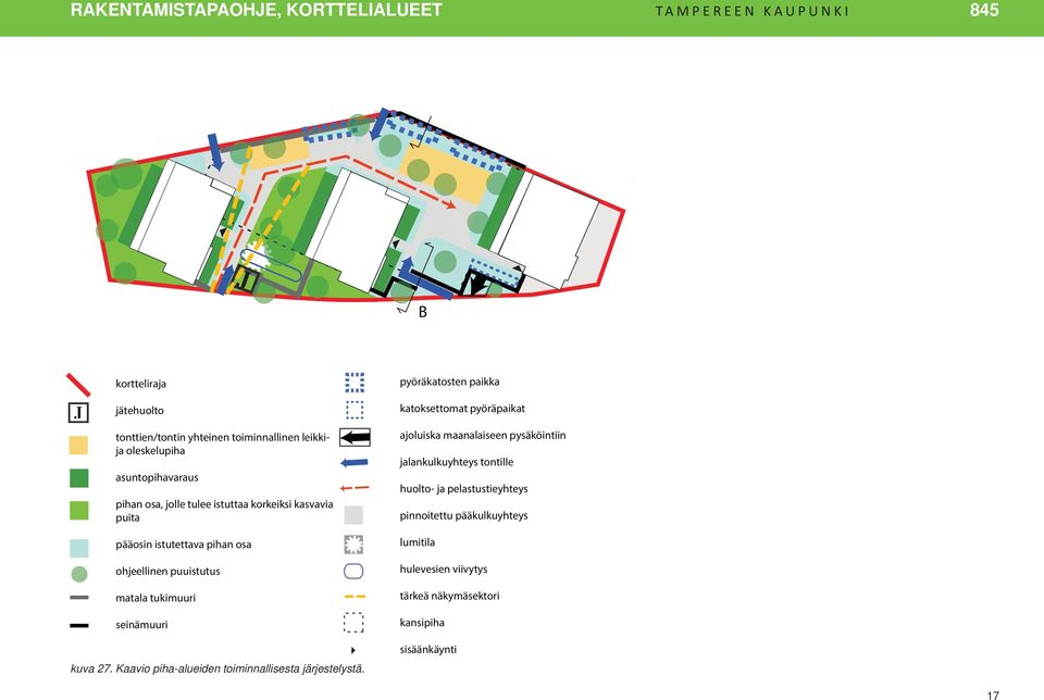 katoksettomat pyöräpaikat ajoluiska maanalaiseen pysäköintiin jalankulkuyhteys tontille huolto- ja pelastustieyhteys pinnoitettu