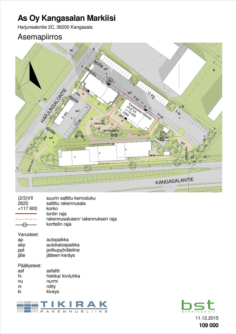 suurin sallittu kerrosluku 2620 sallittu rakennusala +117 600 korko tontin raja rakennusalueen/ rakennuksen raja korttelin raja Varusteet: ap