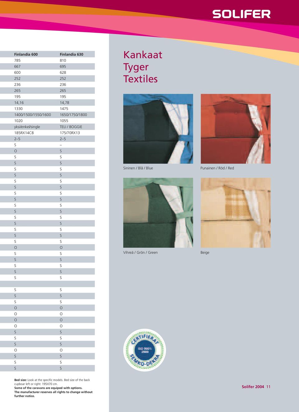 Vihreä / Grön / Green Punainen / Röd / Red Beige Bed size: Look at the specific models.