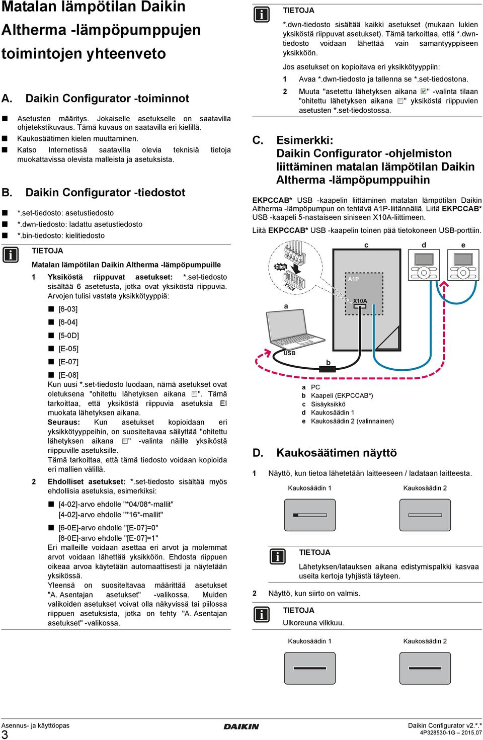 Daikin Configurator -tiedostot *.set-tiedosto: asetustiedosto *.dwn-tiedosto: ladattu asetustiedosto *.