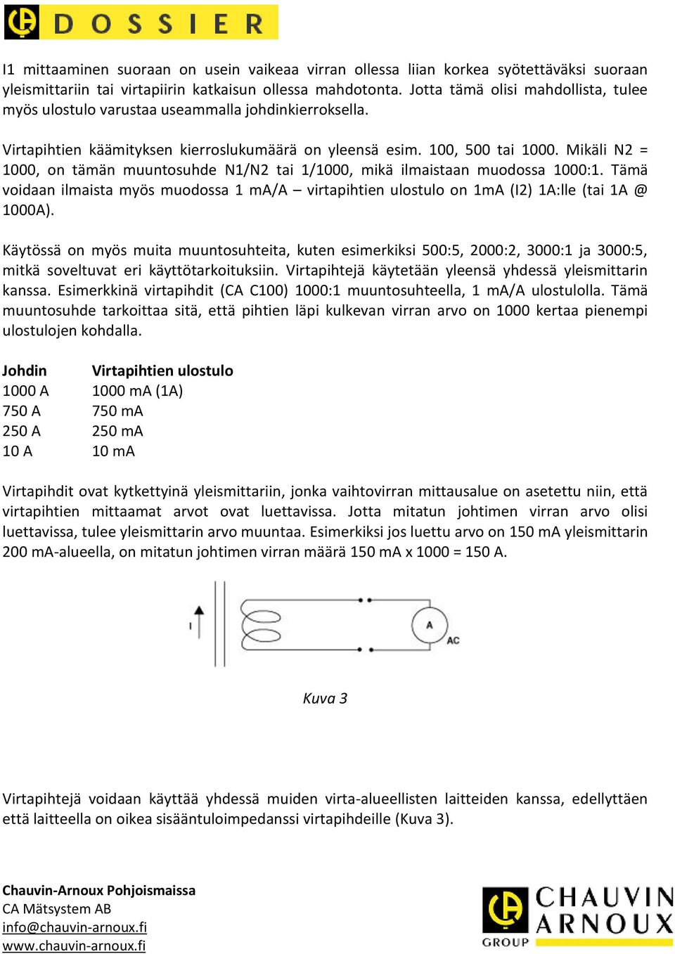 Mikäli N2 = 1000, on tämän muuntosuhde N1/N2 tai 1/1000, mikä ilmaistaan muodossa 1000:1. Tämä voidaan ilmaista myös muodossa 1 ma/a virtapihtien ulostulo on 1mA (I2) 1A:lle (tai 1A @ 1000A).