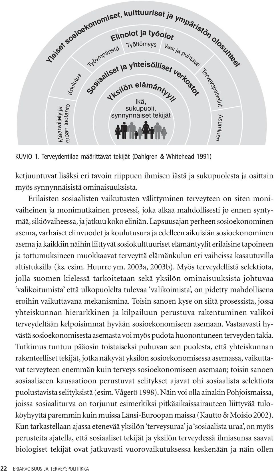 Terveydentilaa määrittävät tekijät (Dahlgren & Whitehead 1991) ketjuuntuvat lisäksi eri tavoin riippuen ihmisen iästä ja sukupuolesta ja osittain myös synnynnäisistä ominaisuuksista.