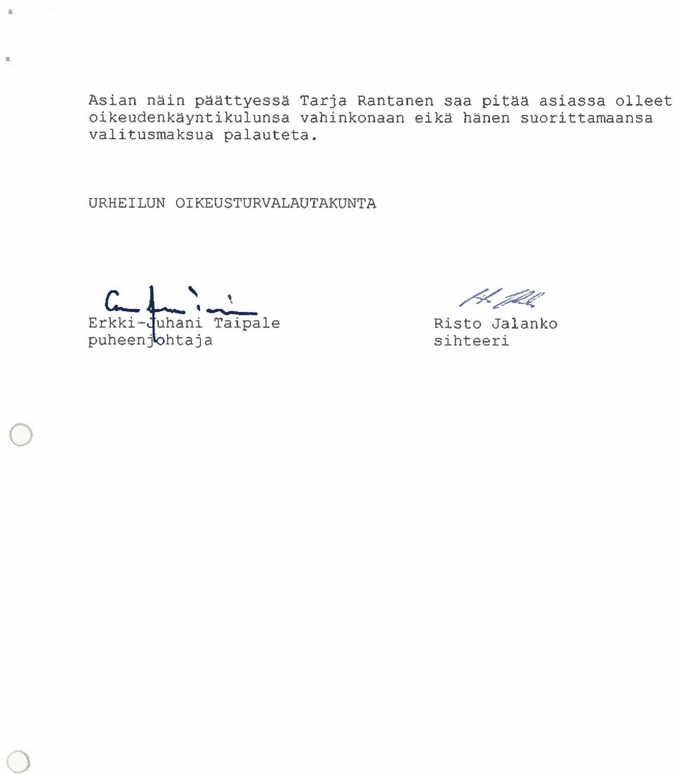 valitusmaksua palauteta URHEI LtJN 01 KEUSTURVALAUTAKUNTA r 1