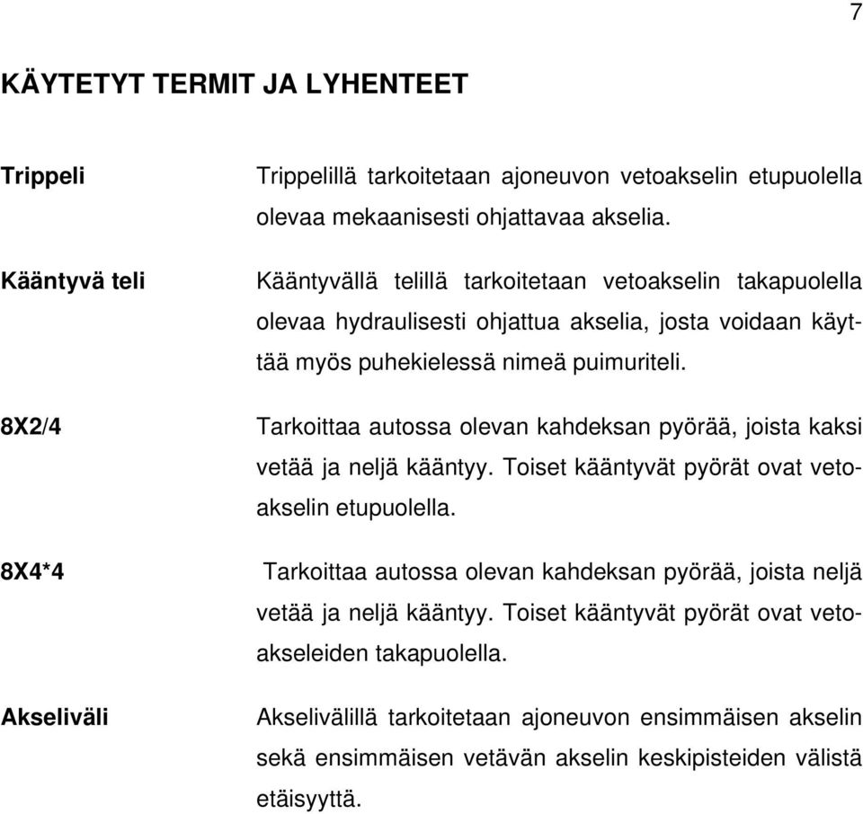 8X2/4 Tarkoittaa autossa olevan kahdeksan pyörää, joista kaksi vetää ja neljä kääntyy. Toiset kääntyvät pyörät ovat vetoakselin etupuolella.