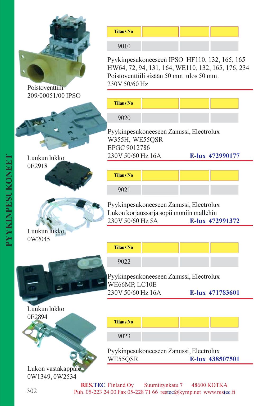 230V 50/60 Hz Luukun lukko 0E2918 Luukun lukko 0W2045 9020 W355H, WE55QSR EPGC 9012786 230V 50/60 Hz 16A E-lux 472990177