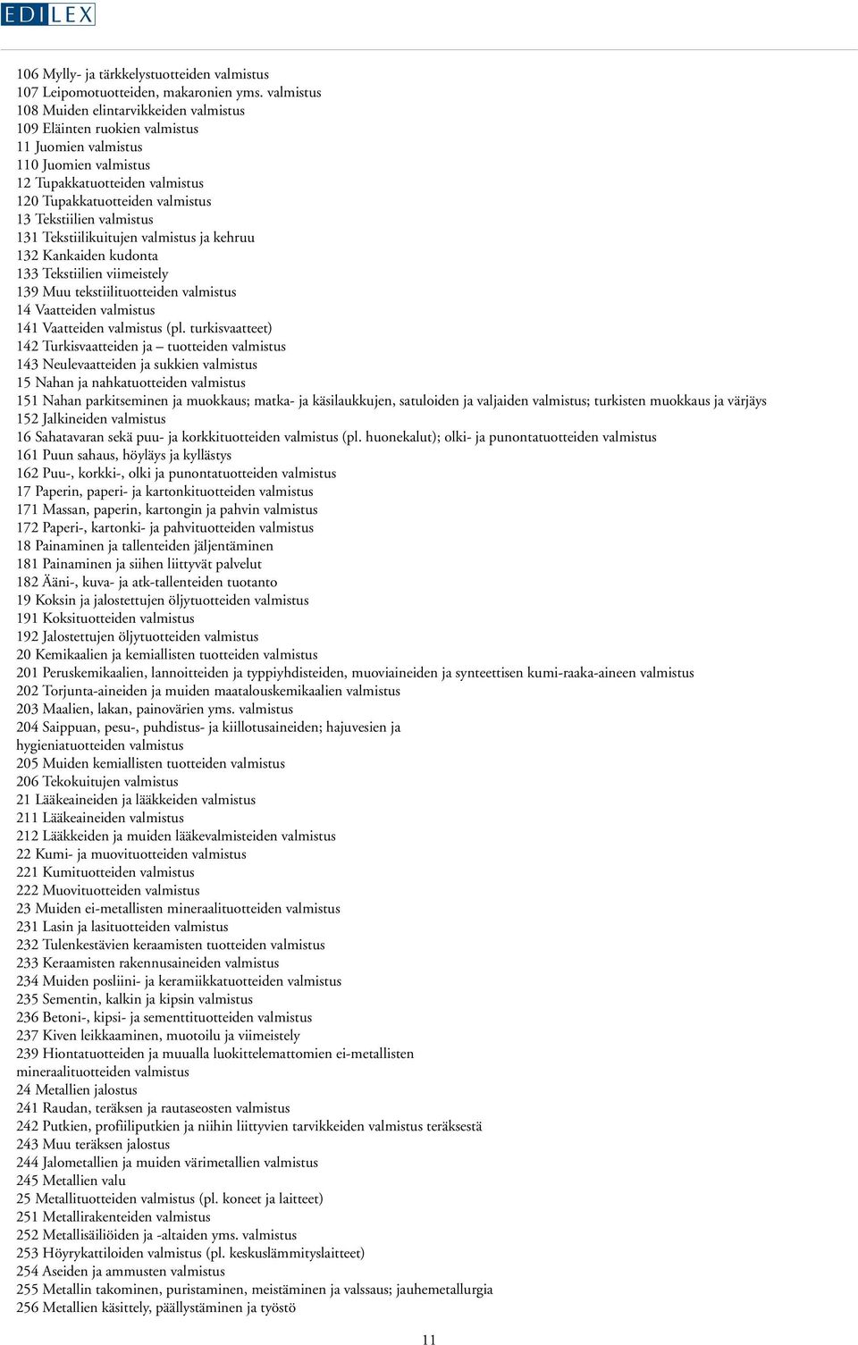 valmistus 131 Tekstiilikuitujen valmistus ja kehruu 132 Kankaiden kudonta 133 Tekstiilien viimeistely 139 Muu tekstiilituotteiden valmistus 14 Vaatteiden valmistus 141 Vaatteiden valmistus (pl.