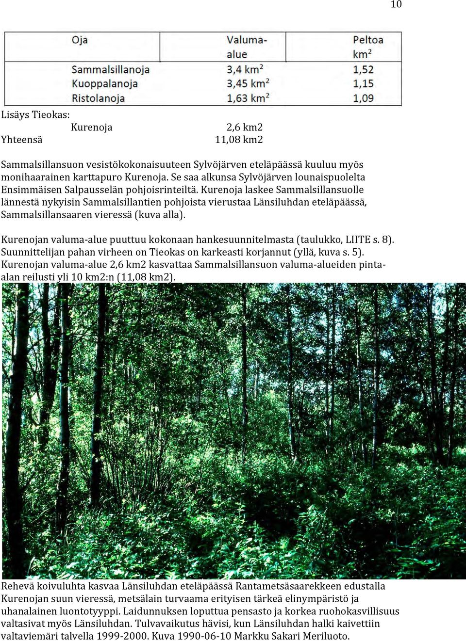Kurenoja laskee Sammalsillansuolle lännestä nykyisin Sammalsillantien pohjoista vierustaa Länsiluhdan eteläpäässä, Sammalsillansaaren vieressä (kuva alla).