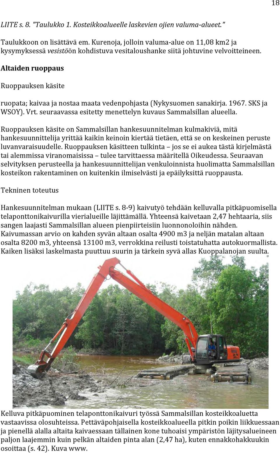 Altaiden ruoppaus Ruoppauksen käsite ruopata; kaivaa ja nostaa maata vedenpohjasta (Nykysuomen sanakirja. 1967. SKS ja WSOY). Vrt. seuraavassa esitetty menettelyn kuvaus Sammalsillan alueella.