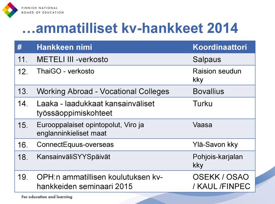 Laaka - laadukkaat kansainväliset työssäoppimiskohteet 15.