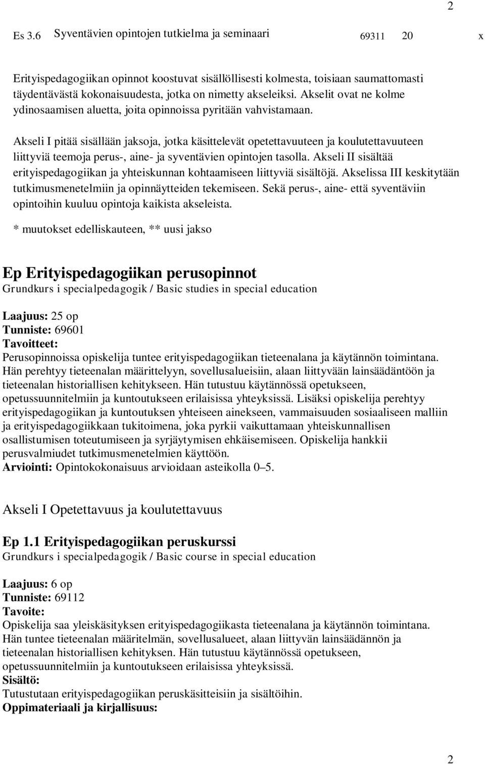 Akseli I pitää sisällään jaksoja, jotka käsittelevät opetettavuuteen ja koulutettavuuteen liittyviä teemoja perus-, aine- ja syventävien opintojen tasolla.