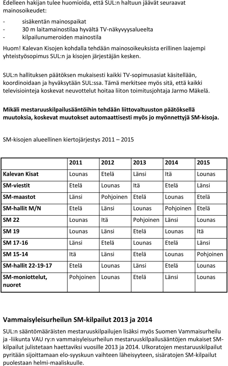 SUL:n hallituksen päätöksen mukaisesti kaikki TV-sopimusasiat käsitellään, koordinoidaan ja hyväksytään SUL:ssa.