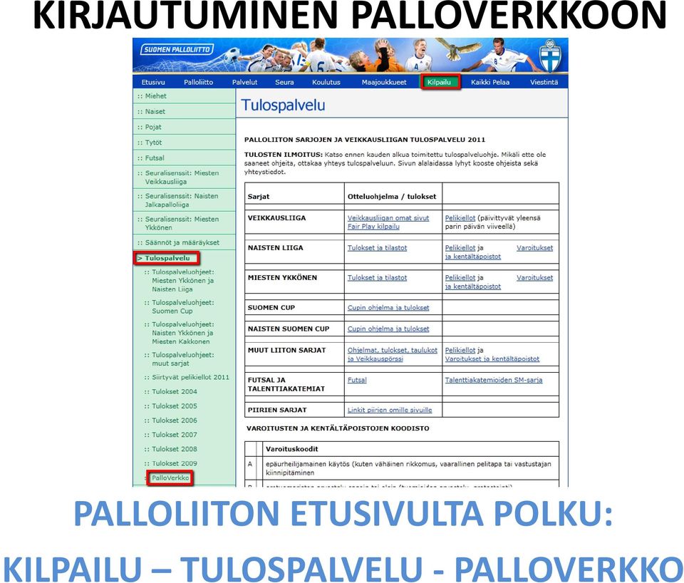 PALLOLIITON ETUSIVULTA