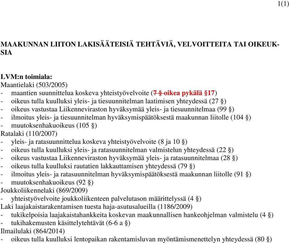 hyväksymispäätöksestä maakunnan liitolle (104 ) - muutoksenhakuoikeus (105 ) Ratalaki (110/2007) - yleis- ja ratasuunnittelua koskeva yhteistyövelvoite (8 ja 10 ) - oikeus tulla kuulluksi yleis- ja