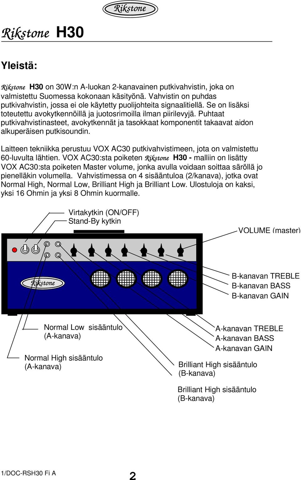 Laitteen tekniikka perustuu VOX AC30 putkivahvistimeen, jota on valmistettu 60-luvulta lähtien.
