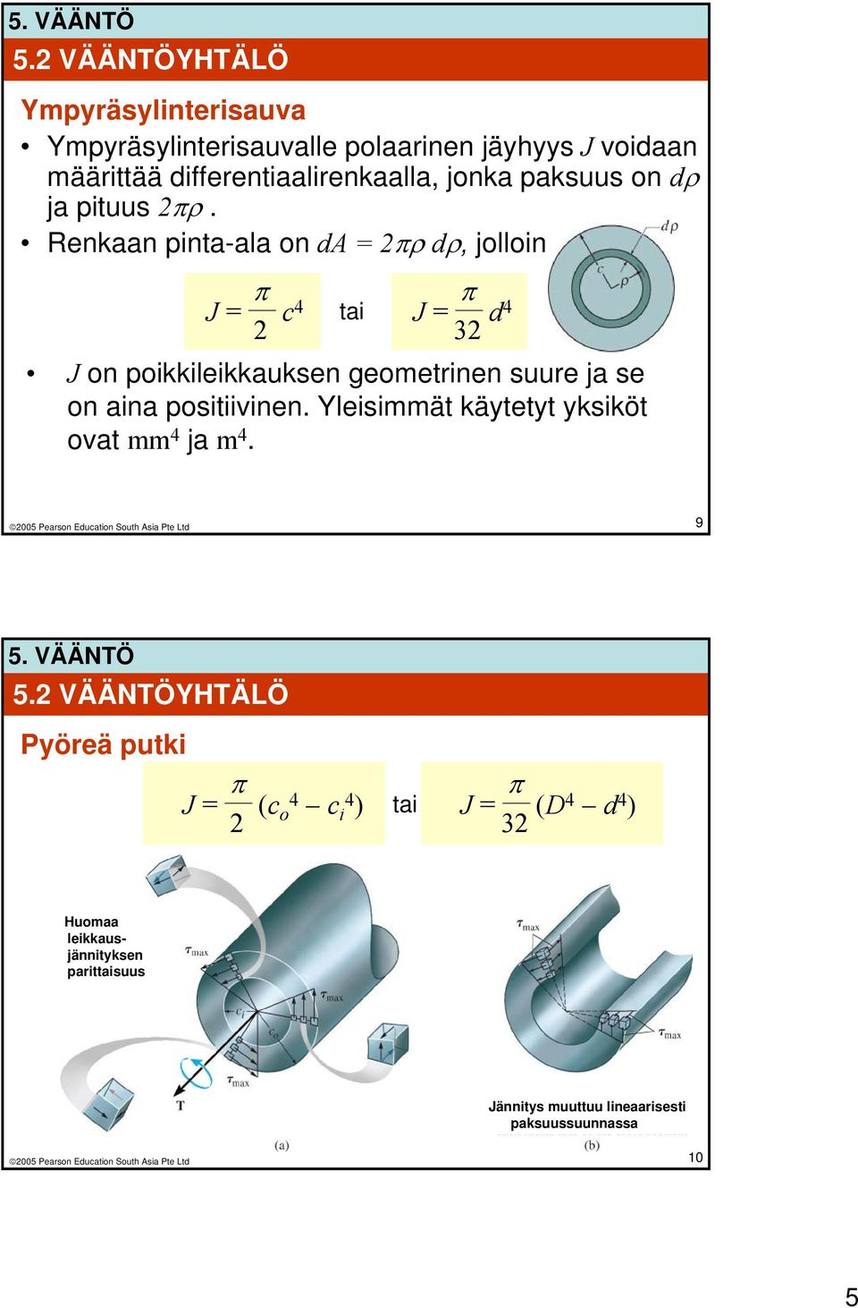 Renkaan pinta-ala on da = 2πρ dρ, jolloin π J = c 2 4 π J = d 32 4 J on poikkileikkauksen geometrinen suure ja se on aina