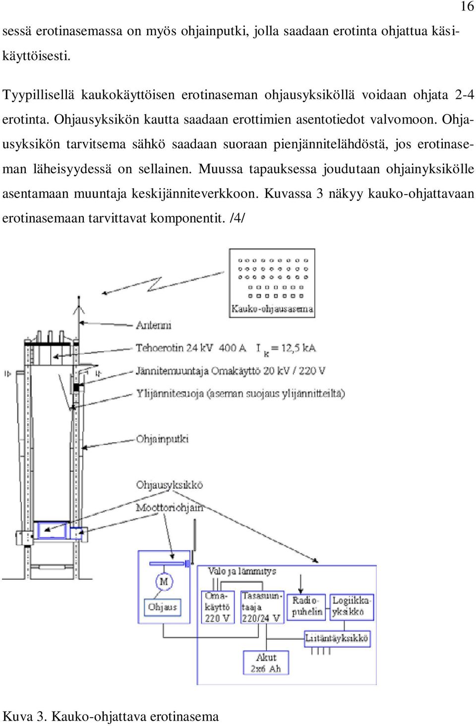 Ohjausyksikön kautta saadaan erottimien asentotiedot valvomoon.