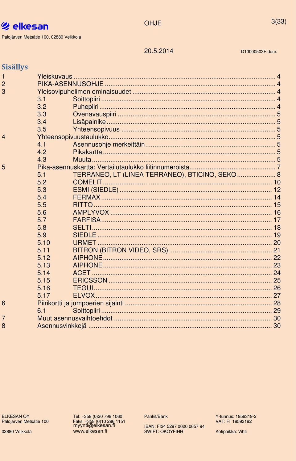 .. 7 5.1 TERRANEO, LT (LINEA TERRANEO), BTICINO, SEKO... 8 5.2 COMELIT... 10 5.3 ESMI (SIEDLE)... 12 5.4 FERMAX... 14 5.5 RITTO... 15 5.6 AMPLYVOX... 16 5.7 FARFISA... 17 5.8 SELTI... 18 5.9 SIEDLE.