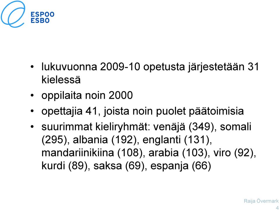 kieliryhmät: venäjä (349), somali (295), albania (192), englanti (131),
