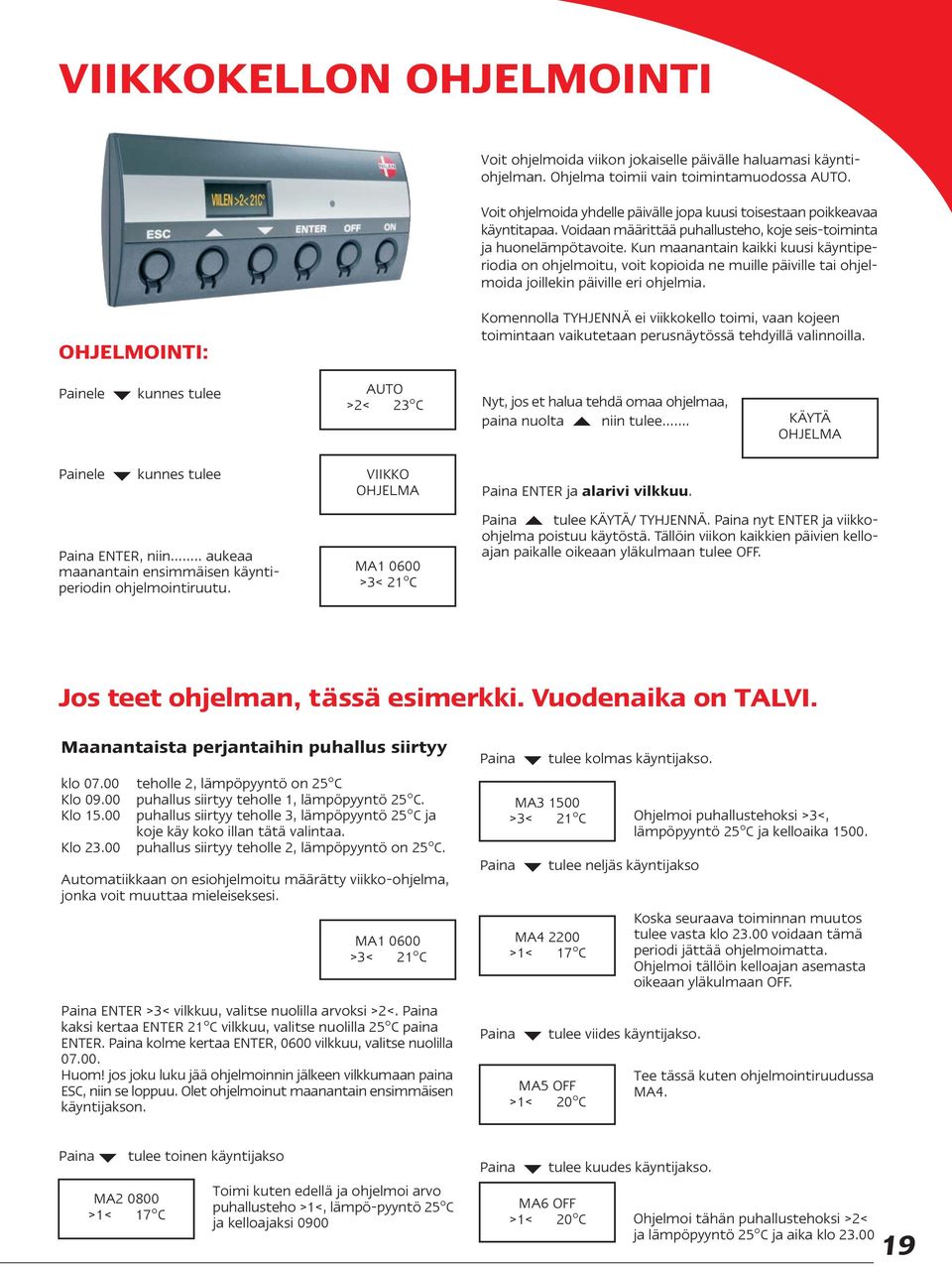 Kun maanantain kaikki kuusi käyntiperiodia on ohjelmoitu, voit kopioida ne muille päiville tai ohjelmoida joillekin päiville eri ohjelmia.