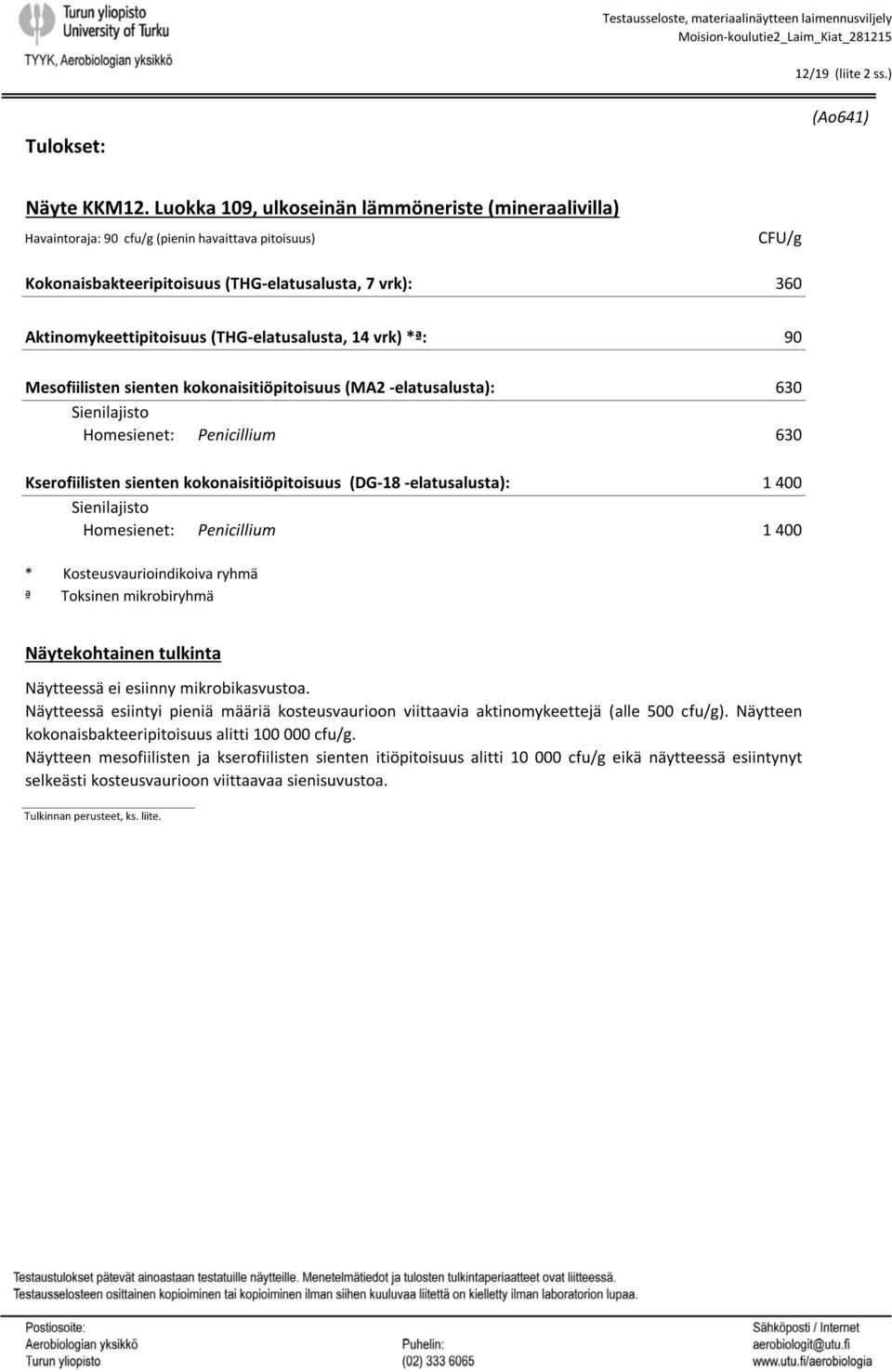 (THGelatusalusta, 14 vrk) *ª: 90 Mesofiilisten sienten kokonaisitiöpitoisuus (MA2 elatusalusta): 630 Homesienet: Penicillium 630 Kserofiilisten sienten kokonaisitiöpitoisuus (DG18