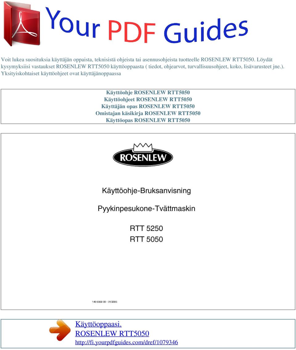 Käyttöoppaasi. ROSENLEW RTT PDF Ilmainen lataus