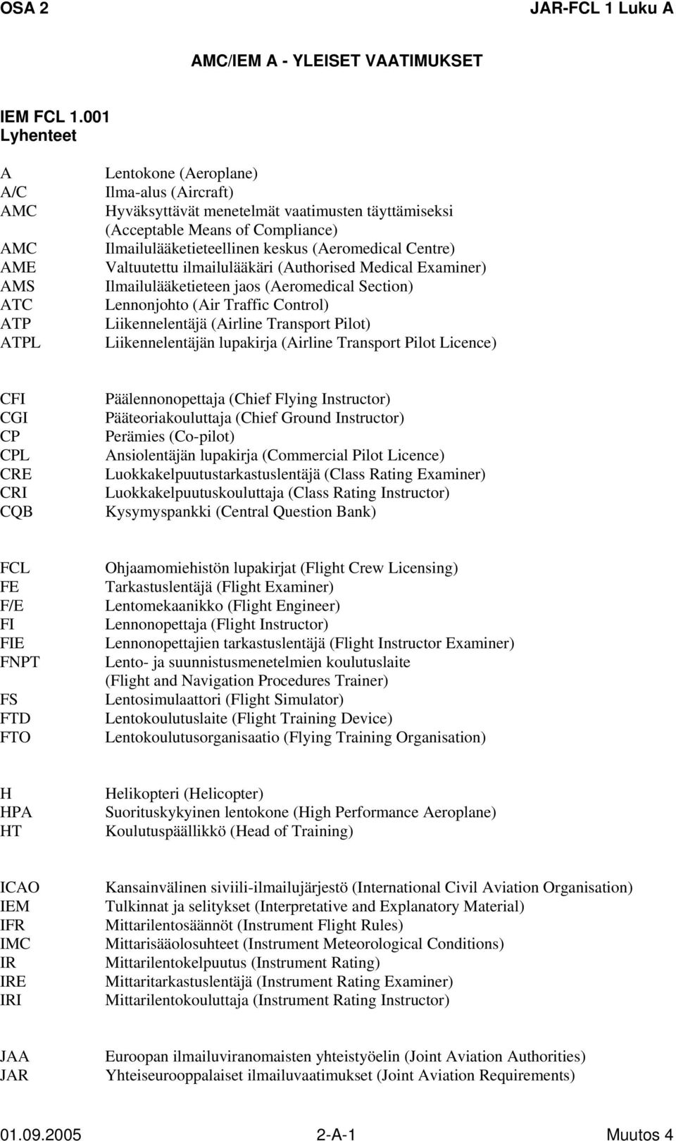 Ilmailulääketieteellinen keskus (Aeromedical Centre) Valtuutettu ilmailulääkäri (Authorised Medical Examiner) Ilmailulääketieteen jaos (Aeromedical Section) Lennonjohto (Air Traffic Control)