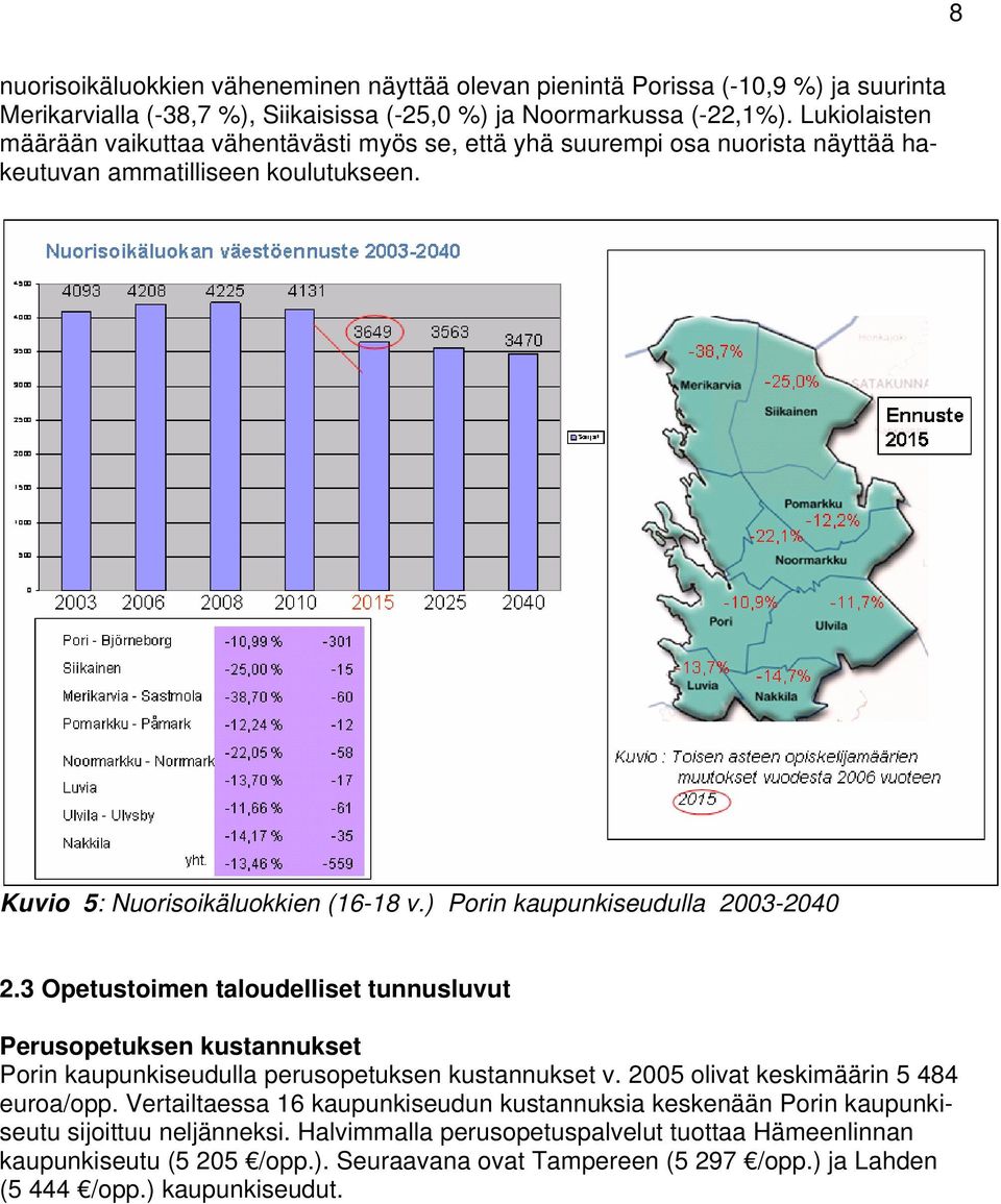 ) Porin kaupunkiseudulla 2003-2040 2.3 Opetustoimen taloudelliset tunnusluvut Perusopetuksen kustannukset Porin kaupunkiseudulla perusopetuksen kustannukset v.