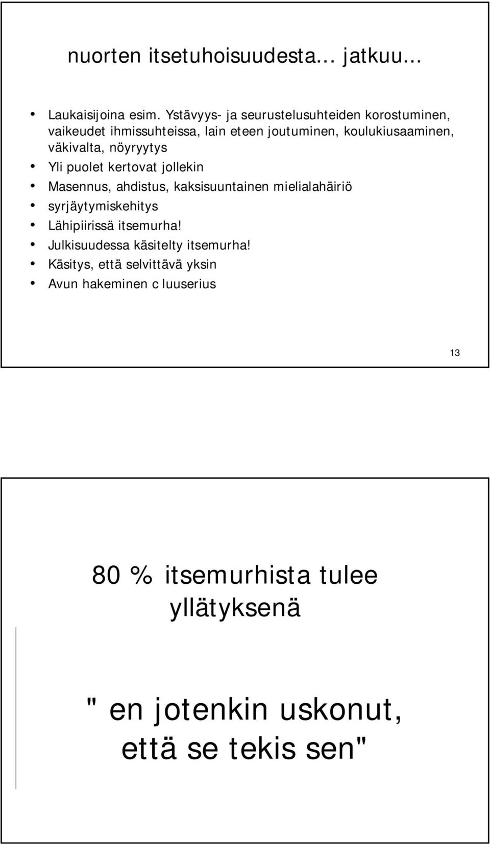 väkivalta, nöyryytys Yli puolet kertovat jollekin Masennus, ahdistus, kaksisuuntainen mielialahäiriö syrjäytymiskehitys