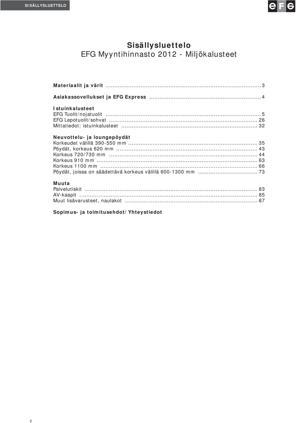 .. 32 Neuvottelu- ja loungepöydät Korkeudet välillä 390-550 mm... 35 Pöydät, korkeus 620 mm... 43 Korkeus 720/730 mm... 44 Korkeus 910 mm.