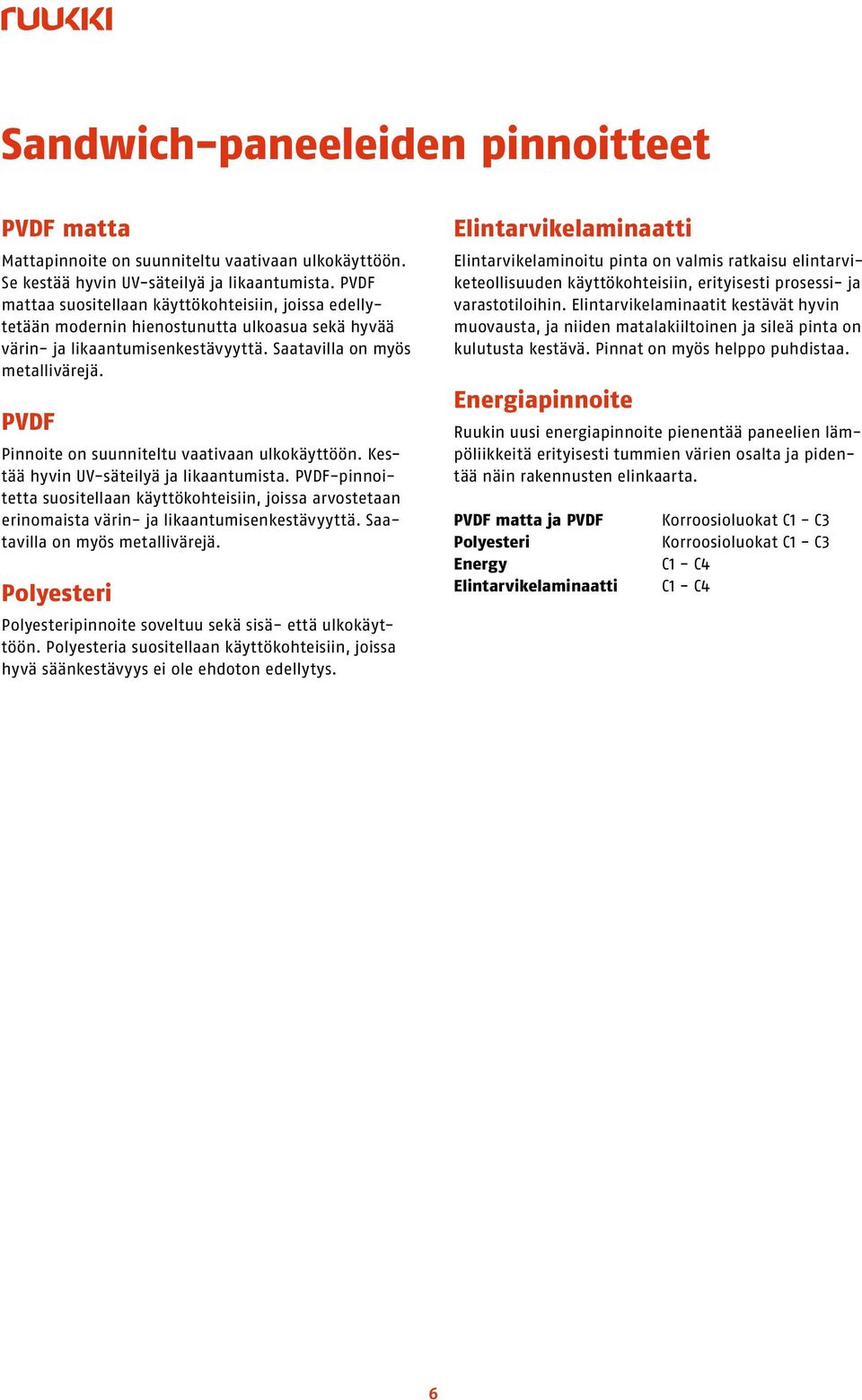 PVF Pinnoite on suunniteltu vaativaan ulkokäyttöön. Kestää hyvin UV-säteilyä ja likaantumista.