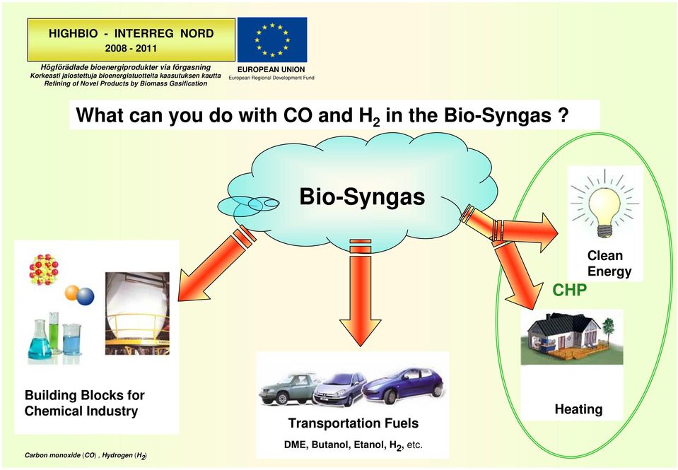 Regional Development Fund What can you do with CO and H 2 in the Bio-Syngas?