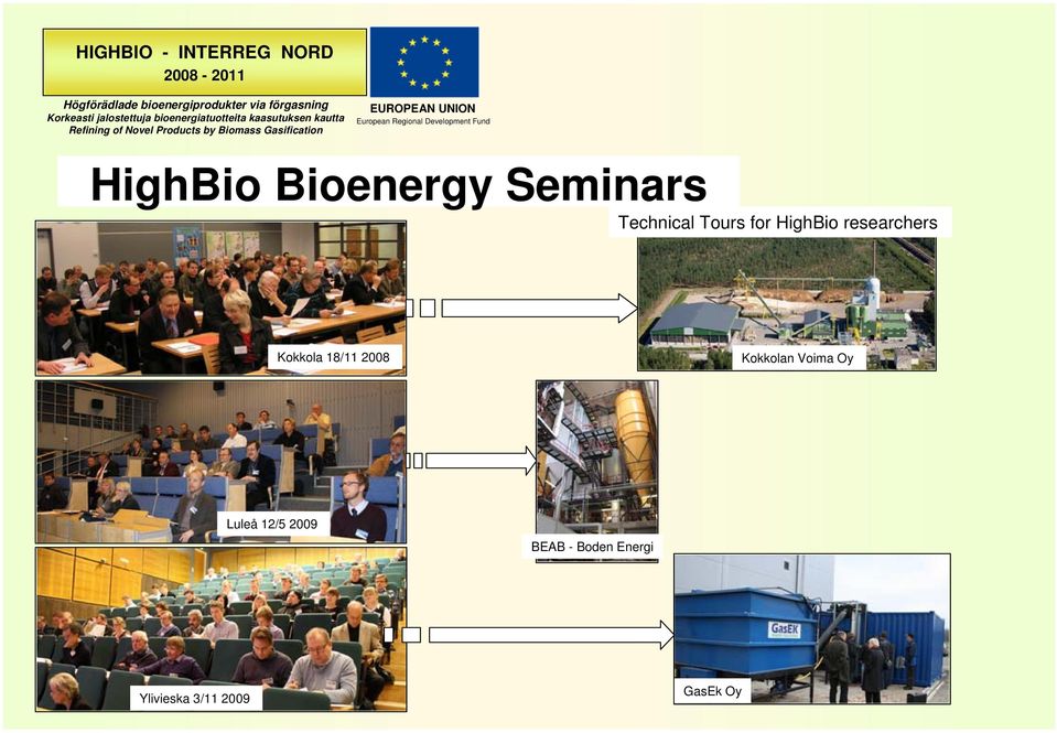 EUROPEAN UNION European Regional Development Fund HighBio Bioenergy Seminars Technical Tours for