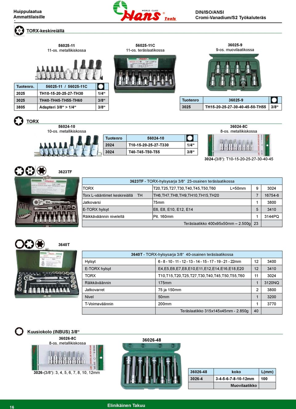 metallikiskossa 56024-10 2024 T10-15-20-25-27-T330 1/4 3024 T40-T45-T50-T55 3/8 36024-8C 8-os.