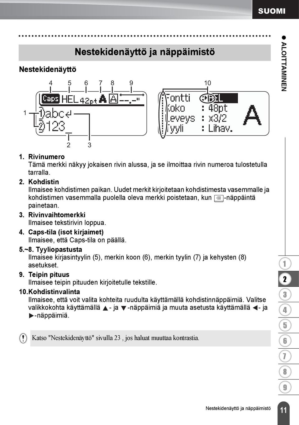 . Rivinvaihtomerkki Ilmaisee tekstirivin loppua.. Caps-tila (isot kirjaimet) Ilmaisee, että Caps-tila on päällä..~8.