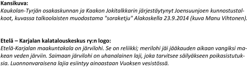 Etelä Karjalan kalatalouskeskus ry:n logo: Etelä-Karjalan maakuntakala on järvilohi.