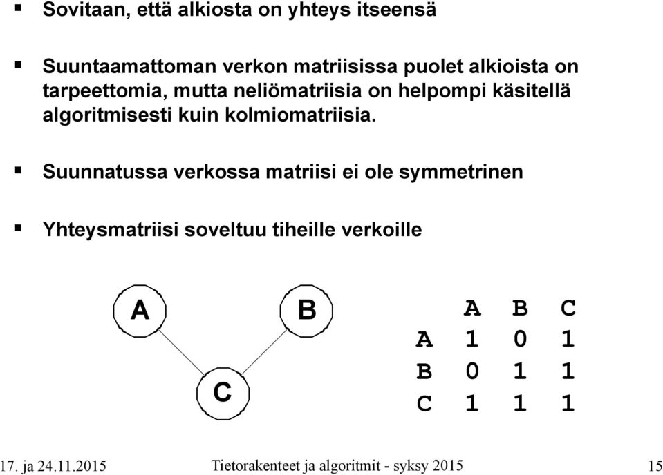 algoritmisesti kuin kolmiomatriisia.