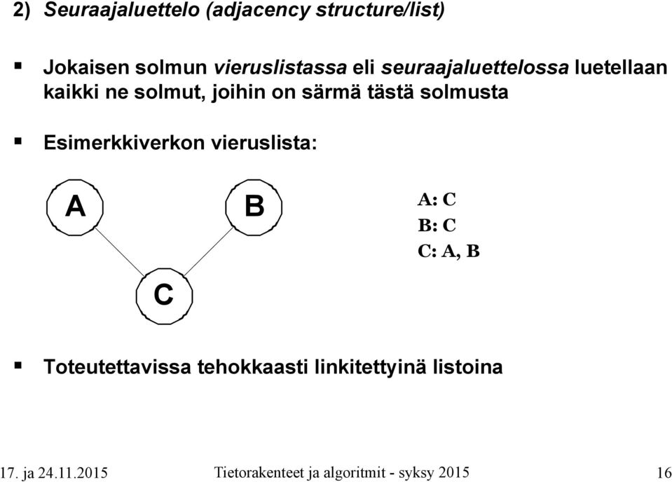 solmut, joihin on särmä tästä solmusta Esimerkkiverkon