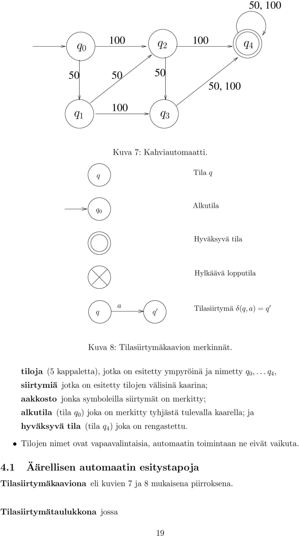 tiloja (5 kappaletta), jotka on esitetty ympyröinä ja nimetty q 0,.