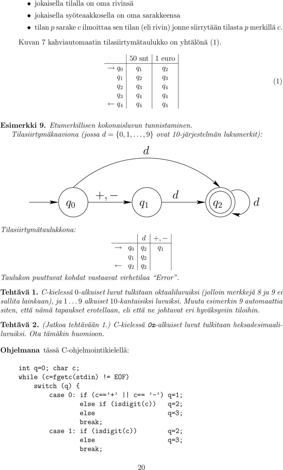 Tilasiirtymäkaaviona (jossa d = {0, 1,.