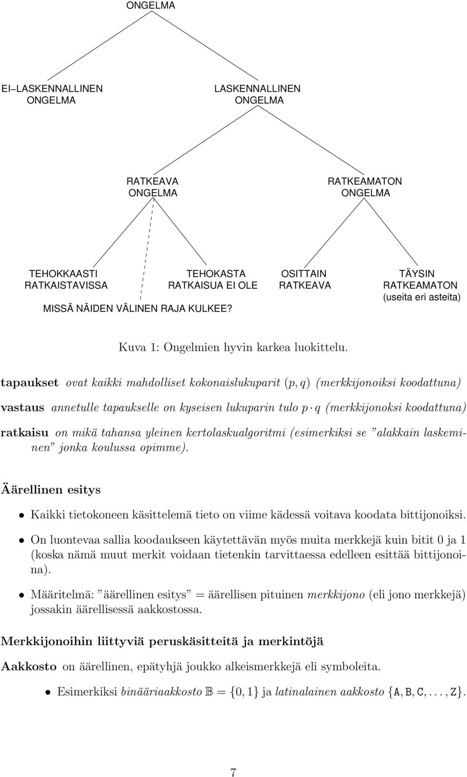 tapaukset ovat kaikki mahdolliset kokonaislukuparit (p, q) (merkkijonoiksi koodattuna) vastaus annetulle tapaukselle on kyseisen lukuparin tulo p q (merkkijonoksi koodattuna) ratkaisu on mikä tahansa