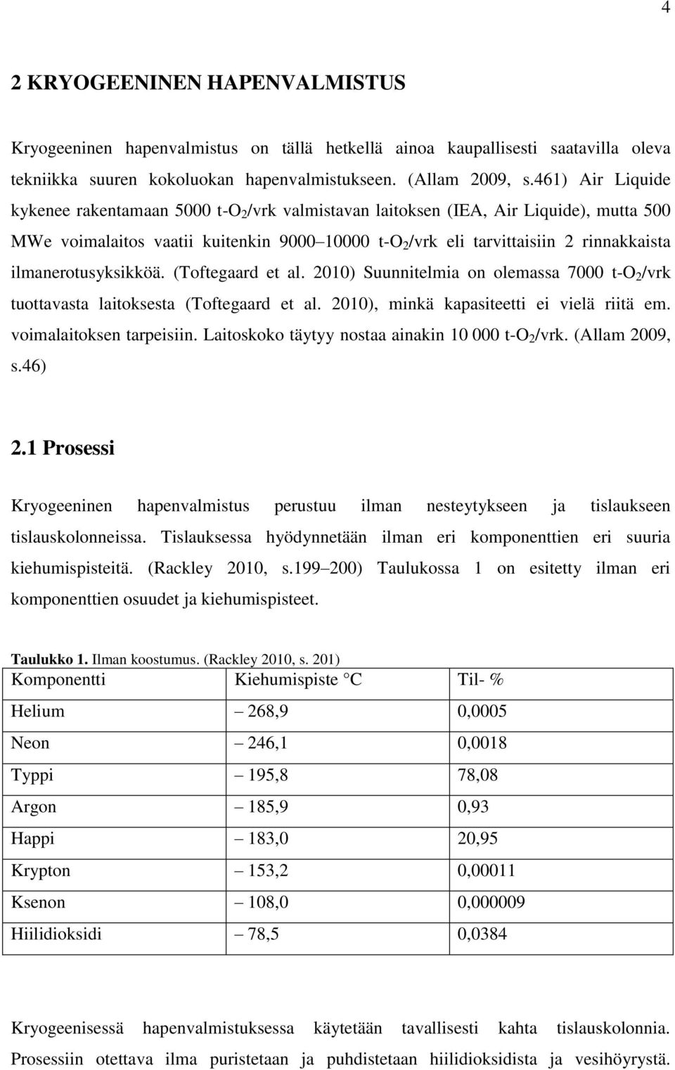 ilmanerotusyksikköä. (Toftegaard et al. 2010) Suunnitelmia on olemassa 7000 t-o 2 /vrk tuottavasta laitoksesta (Toftegaard et al. 2010), minkä kapasiteetti ei vielä riitä em.
