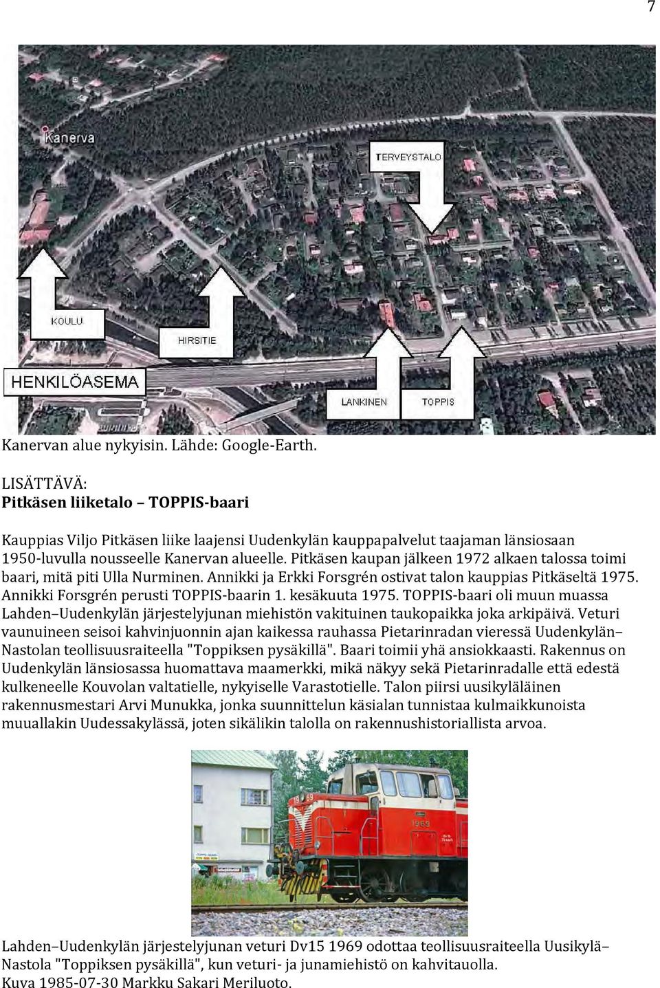 Pitkäsen kaupan jälkeen 1972 alkaen talossa toimi baari, mitä piti Ulla Nurminen. Annikki ja Erkki Forsgrén ostivat talon kauppias Pitkäseltä 1975. Annikki Forsgrén perusti TOPPIS baarin 1.
